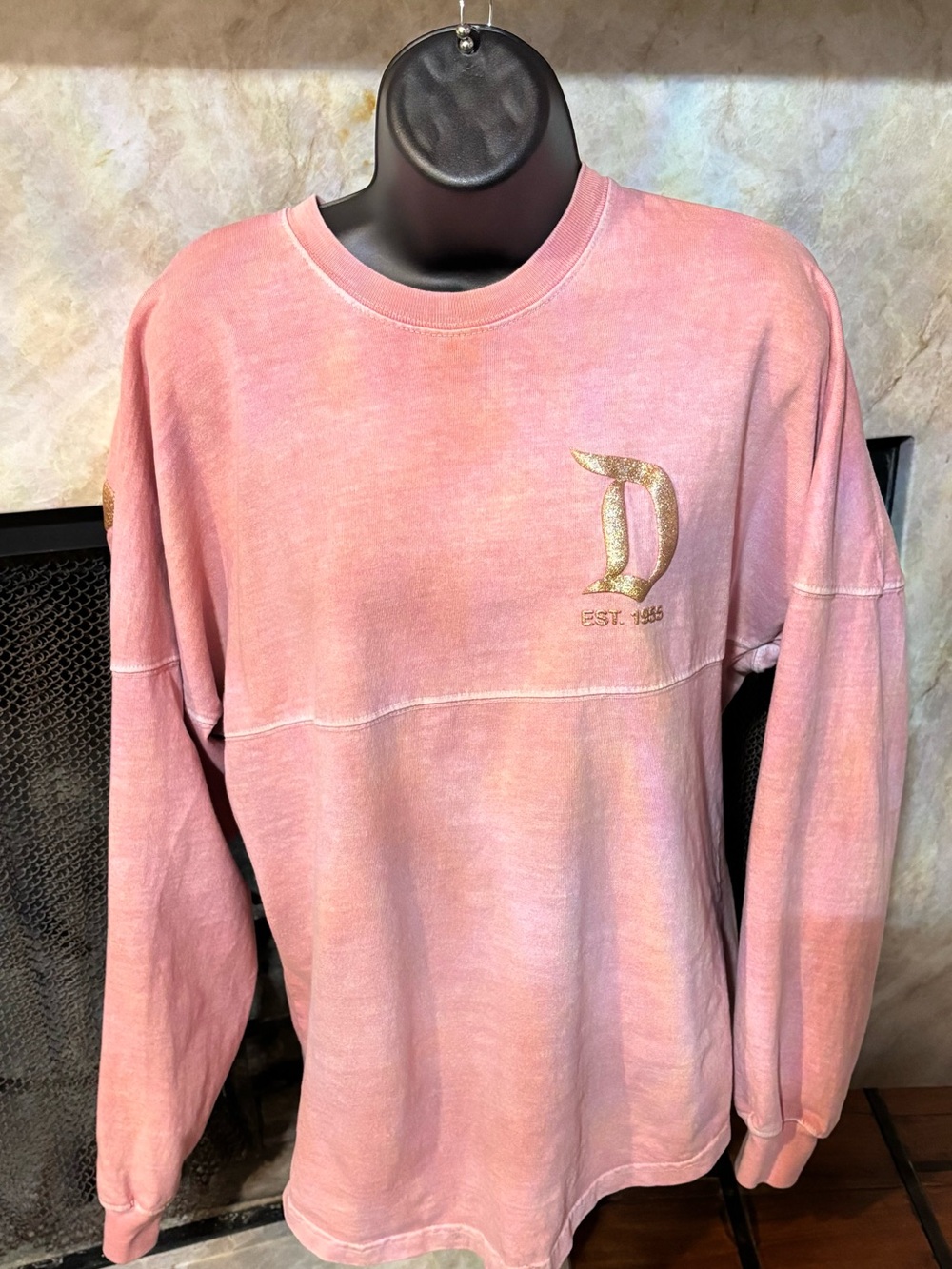 Disney Parks Spirit Jersey Pink & Gold Glitter Long Sleeve Top XS Preloved - Picture 2 of 9